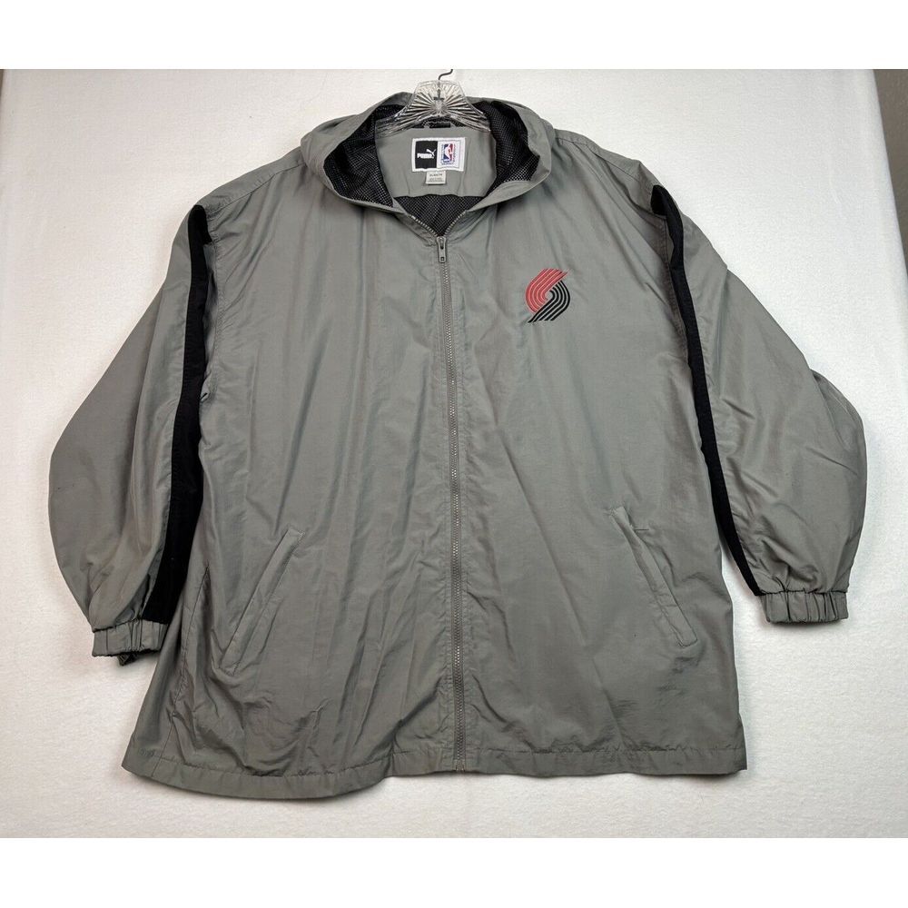 Puma Blazers Basketball Windbreaker Jacket Gray Logo Zip up Size XL Pockets